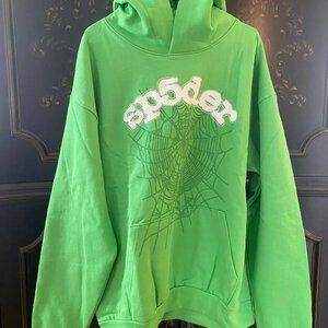 $245 Sp5der Web Young Thug OG Rhinestone Logo Hoodie | Unisex | Green | XXL